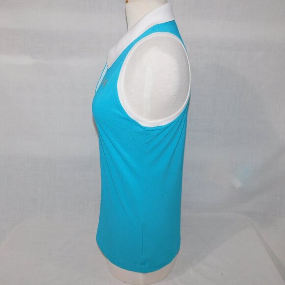 Under Armour heatgear Womens M Blue White Fitted Sleeveless Polo Shirt - Picture 5 of 8
